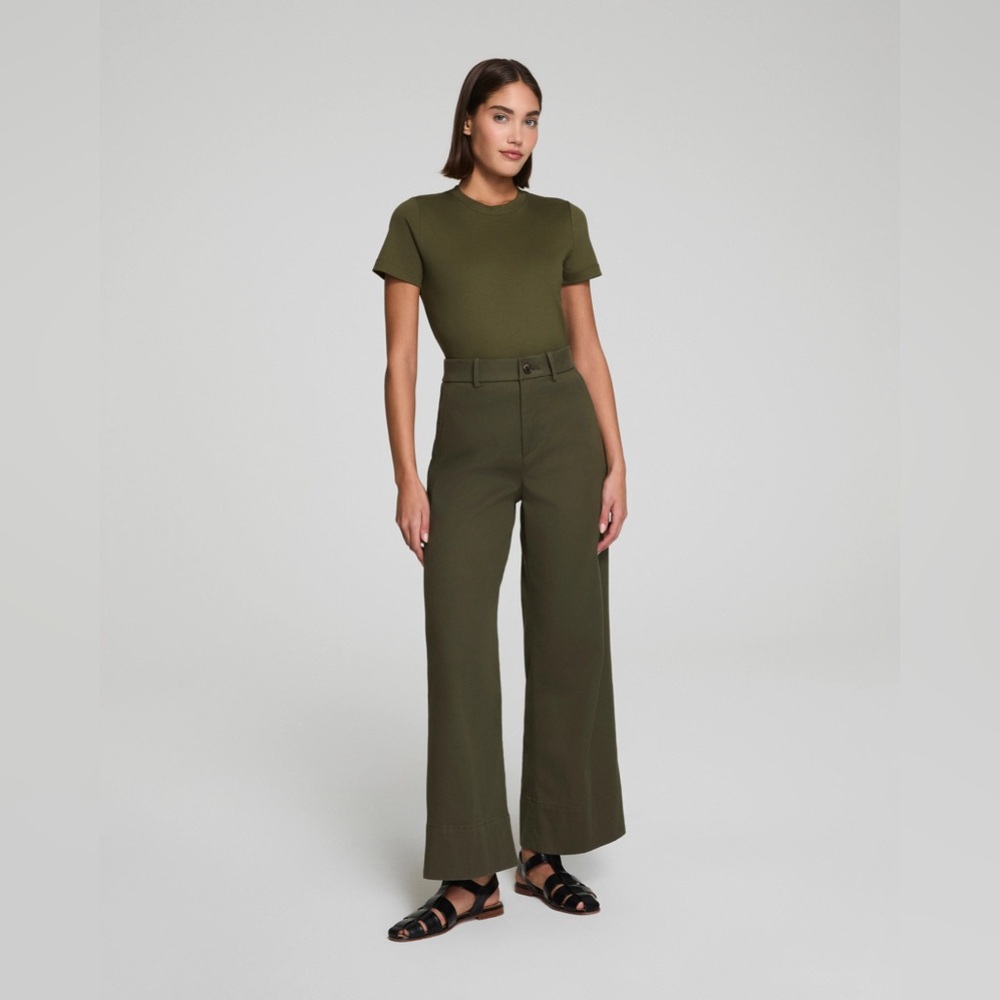 🆕 Spanx Stretch Twill Cropped Wide Leg Pant 2.0 in Dark Pine Green Small 21418R